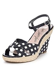 Square Print Crossover Strap Wedge Sandals