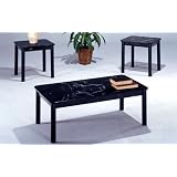 New Marble Style Black 3pc Coffee / 2 End Table Set