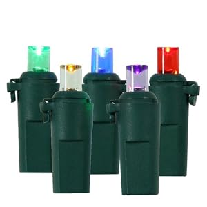 Set of 20 Battery Operated LED Wide Angle Multi Christmas Lights - Green Wire by VCO