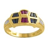 0.6 Cttw Multi-Gemstone & 0.05 Ct Diamond 14 Karat Yellow Gold Ring Size 7
