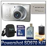 Canon PowerShot SD970 IS Digital Camera, 12.1 MP, 5x Optical Zoom, 3" LCD, Deluxe Carrying Case, 8 GB SD Card, BP-5LCL 1150mah Battery Pack, 3pc. Lens Cleaning Kit, SD USB 2.0 Card Reader