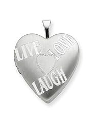 Sterling Silver 20mm with Heart LIVE, LOVE, LAUGH Heart Locket w/ 18in Chain