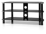 Just-Rack JRC 1051 TV Universalm&ouml;bel S&auml;ulen aus Aluminium, schwarz gl&auml;nzend lackiert, 3 Glasebenen, Schwarzglas