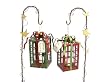 Set of 2 Country Rustic Christmas Gift Box Metal Tea Light Lanterns with Stakes