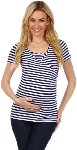 Striped Crossover Dual Maternity Nursing Top Short Sleeves