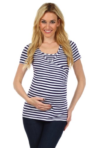 Striped Crossover Dual Maternity Nursing Top Short Sleeves