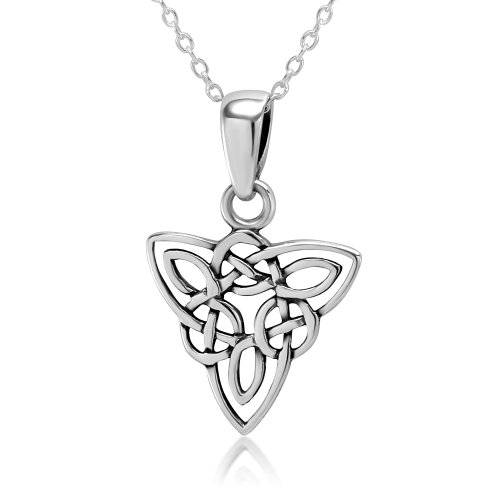 925 Sterling Silver Celtic Triquetra Knot Triangle Pendant Necklace 18