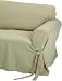 TexStyle Peachskin Tie 1-Piece Box Cushion Loveseat Slipcover, Sage