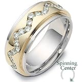 Designer Two-Tone 18 Karat Gold Unique 37 Diamond SPINNING Anniversary Ring