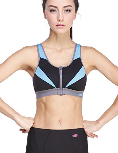 Yvette Zip Front Closure Sports Bra #7067-High Impact/Breathable/Contrast Color