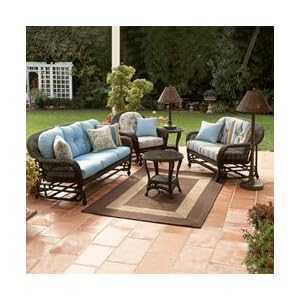 Charleston Resin Wicker Patio Glider Single - Walnut, GARDEN SCROLL