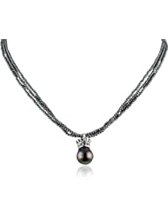 King Baby 3 Strand Hematite Crowned Tahitian Pearl Necklace, 18"