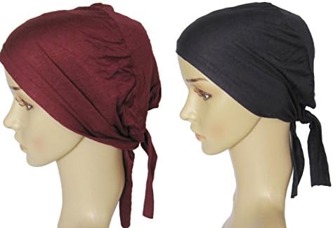Women Elastics Tie Strap Cap Navy/Burgundy