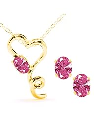Carlo Bianca Pink 14K Yellow Gold Pendant Earrings Set Made With Swarovski Zirconia