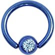 Blue Aqua Austrian Crystal Anodized Titanium Ball Captive Ring