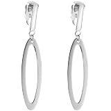 Sterling Silver Rounded Marquis Open Drop Clip Earrings