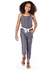 Pure Cotton Spotted Denim Jumpsuit with Belt