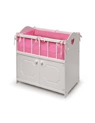 From Amazon.com. Click for details:
 Toy: White Storage Doll Crib with Bedding - Badger Basket Toy: White Storage Doll Crib with Bedding - Badger Basket