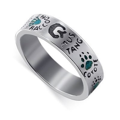 Turquoise Coral Gemstone Band .925 Sterling Silver Ring