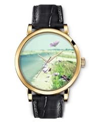 SPRAWL Aanalog Fashion Series Gold Ladies Watches of Genuine Black Leather Strap,Unique Wrist Watch for Women Girls Designed with Purple flowers on bank of river