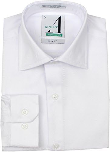 Alviso Boys Long Sleeve SLIM FIT Dress Shirt - 6154-BOBS - White, 12 Slim