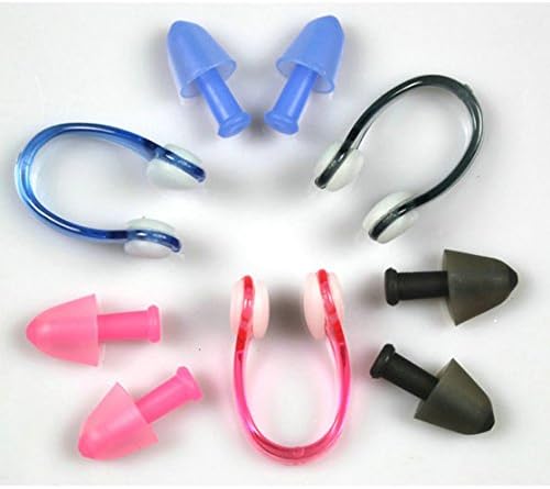 FJTANG Swimming Soft Silicone Nose Clip W Silicone Earplugs Set Swim Gear (Black)