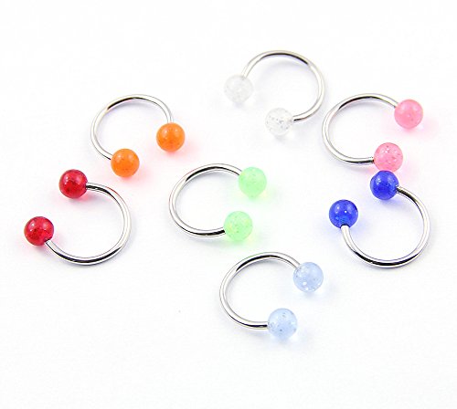 Women's Men's 7pcs 16g 4mm Ball Circulars Horseshoes Labrets Eyebrow Lip Captive Hoop Rings Piercings Jewelry