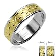 316L Surgical Stainless Steel Ring - IP Gold Center with Dia Cut Crescents - Size: 5-14