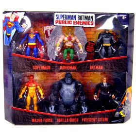  Mattel Superman Batman Public Enemies Mini Figure 6-Pack Superman, Hawkman, Batman, Major Force, Gorilla Grood & President Luthor