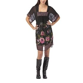 Xhilaration® Juniors Kimono Dress - Black Floral Print 