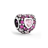 Valentines Day Bling Jewelry 925 Sterling Silver Red CZ Heart Bead Pandora Compatible
