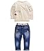 Little Girl's Long Sleeve Cartoon Pullover Shirt and Jeans Pants Outfit Set