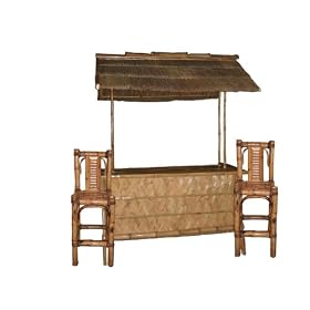 Click here to buy Bamboo Baha Bar with Cogon Roof 5ft long w2 Bamboo Bar Stools by PolyTiki Creations.