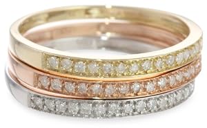 10k Tri-Colored Gold Diamond Stack Ring (1/4 cttw, J-K Color, I2-I3 Clarity), Set of 3, Size 7