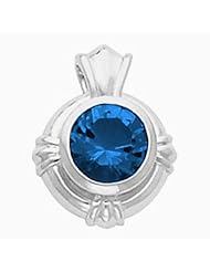 18K Yellow Gold Round Cut Chatham Created Sapphire Pendant -- LIFETIME WARRANTY