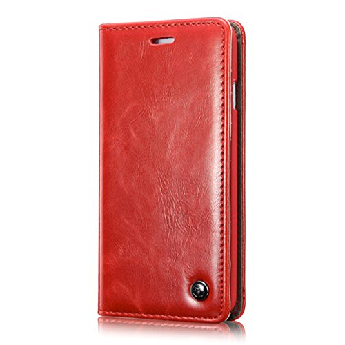 Iphone 6s Plus Case, Business Leather Wallet Case for Iphone 6s Plus [Folio Book Design] [Earphone Cutout Reserved] [Card Slot] [Kickstand] (Red)