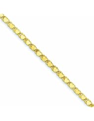 14K Gold Polished Double-Sided Heart Anklet 10 Inches