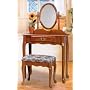 OAK FINISH WOOD VANITY SET - TABLE WITH MIRROR AND BENCH
