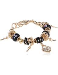 Gold Tone Multi-Heart and Bead Charm Bracelet, 7.5"