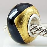 Black Gold Foil Murano Glass Bead 925 Sterling Silver Solid Core Charm Fits Pandora Chamilia Biagi Troll Beads Europen Style Bracelets