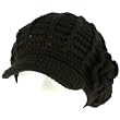 Winter Hand knit Beanie Newsboy Flower Ski Hat Black