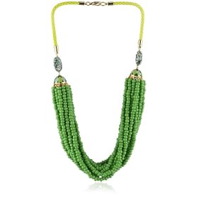 chain necklace cross Lee Angel Safina Multi- Row Green Glass 