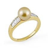 South Sea Golden Pearl Ring with Diamonds in 14K Yellow Gold