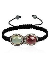 Diamond Pave Multi Sapphire Charm Macrame Stretch Bracelet Silver Gemstone Jewelry