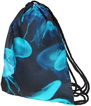 Polyester 3D Digital Galaxy Animals Print 15 Inch Drawstring Style School Gym Backpack Bag (Jellyfish)