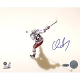 NHL Chris Drury Rangers White Jersey Slap Shot Overhead Horizontal Autographed 8-by-10-Inch Photograph