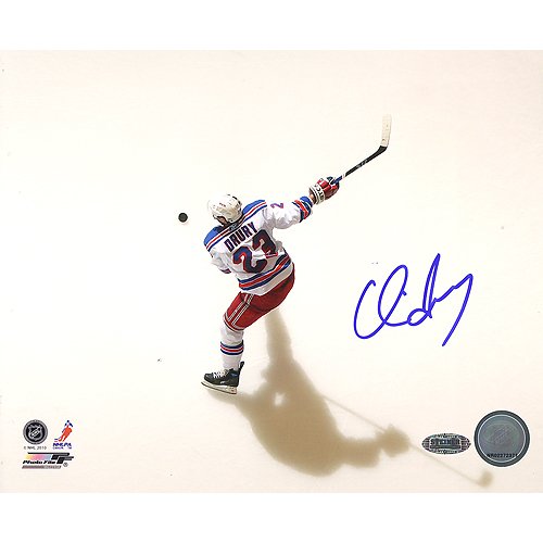 Steiner Sports NHL Chris Drury Rangers White Jersey Slap Shot Overhead Horizontal Autographed 8-by-10-Inch Photograph