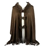IMAGE OF Winter Real Fur Tie Shawl Wrap Stole Poncho Cape Brown