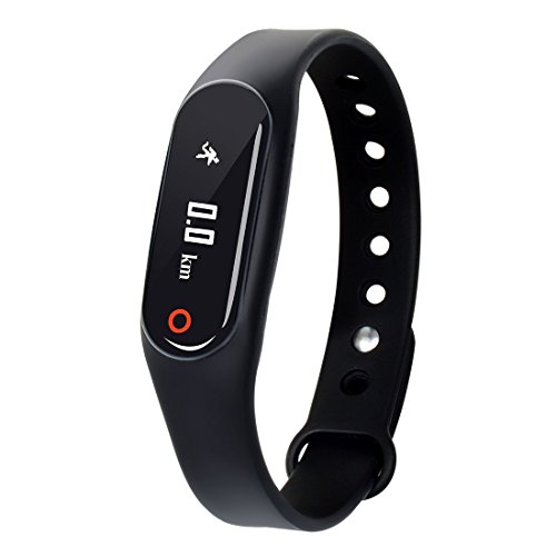 KINGMAK Bluetooth Smart Bracelet Passometer Touch Screen Fitness Tracker Health Heart Rate Monitor for Android IOS Iphone (BLACK)