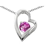1.25 cttw 14k White Gold Plated 925 Sterling Silver and Lab Created Round Pink Tourmaline Heart...